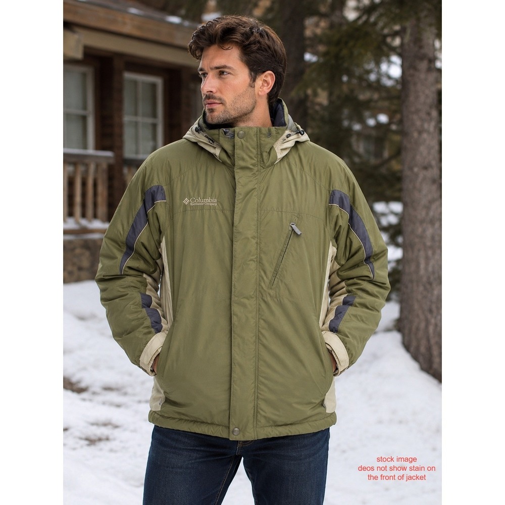 Columbia Insulated Winter Jacket Mens Medium Green Tan Fleece Lined XM5050
